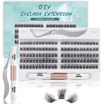 SISILILY Lash Extension Kit-Individual Lashes with Bond and Seal-120 Lash Clusters DIY False Eyelashes Volume Cluster Lashes with Eyelash Glue and Lash Tweezers C D Curl 10/12/14/15/16mm（DM28-mix)