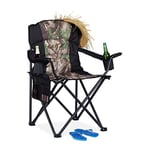 Relaxdays Fauteuil de pêche, Chaise de Camping Pliante, Porte-Boissons, Poche de Rangement, 113 kg, Noir, Vert foncé