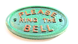 ROSE GOLD PLEASE RING THE BELL - HOUSE DOOR PLAQUE SIGN GARDEN - IN GREEN