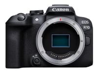 Canon EOS R10 - Digitalkamera - spegellöst - 24.2 MP - APS-C - 4 K / 60 fps - endast stomme - Wi-Fi, Bluetooth - svart