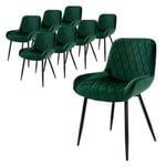 Set 8 chaises de salle à manger rembourrées assise dossier vert foncé velours