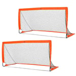 Fotbollsmål, fotbollsnät, set med 2 minimål, hopfällbar, metall, Oxford-tyg, för barn, utomhus, orange, 183 x 90 x 90 cm