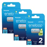 6 Panasonic Aa eneloop Eco Compatible LR6 Rechargeable batteries 2000mAh 2BL