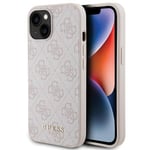 Étui Coque IPHONE 15 Plus Guess Simili Cuir Rose Avec Couleur Dorée Logo