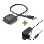 Merkmak - Usb Disque Dur Adapateur Usb 3.0 Vers Sata Cable 50Cm Pour 2.5 pouces 3.5 pouces Hdd Sdd Supporte Uasp Avec Adaptateur Alimentat