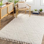 Livabliss Tarawa Tapis Géométrique Scandinave Hygge Uni - Tapis Salon, Salle à Manger, Chambre, Cuisine - Tapis Design Boheme Chic Effet 3D, Berbere Moderne Neutre, Tapis Poil Court 160x213cm- Crème