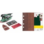 Bosch Multiponceuse PSM 200 AES (200 watts, en coffret) + 25 feuilles abrasives Set-1, différents matériaux pour ponceuses vibrantes (grain 40/60/80/120, 8 trous)