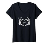 Womens Boo! Funny Skeleton Hands Heart Halloween Costume V-Neck T-Shirt