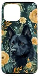 Coque pour iPhone 13 Pro Max Aquarelle verte, floral, noir, motif berger allemand