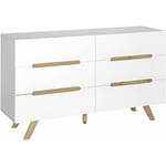 Akiten Retail - Commode 6 tiroirs Kota Blanc et bois - Blanc et bois