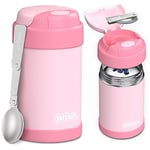 JARLSON® conteneur isotherme enfants YUMMY | Réchauffeur d'aliments/aliments pour bébés en acier inoxydable | Mug à céréales pour aller avec une cuillère | pot de yaourt (450 ml, Rose)