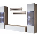 Ensemble de Meubles tv Mur de Rangement Meuble salon Suspendu avec led Modèle Luke 9E Sonoma mat et Blanc brillante