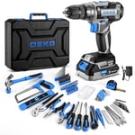 DEKO Caisse à outils complète avec perceuse visseuse sans fil avec batterie de 20 V, mallette de 186 pièces bleue, boîte professionnelle d'outils domestiques de bricolage pour bureaux et jardin