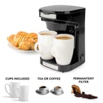 Compact Electric 2 Cup Coffee Machine Maker 250ml inc. 2 x Mug & Reusable Filter