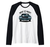 Vintage Skeleton Car Drive Into The Night | Spooky Halloween Raglan Baseball Tee