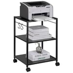 VEVOR Printer Stand, Height Adjustable 3 Tier Printer Stand, Printer Cart with Storage Shelves and Hooks for Printer, Scanner, Fax, Home Office Use, EPA Certified, Black