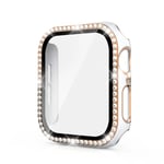 Bling Glass+ cover för Apple Watch Case 45mm 41mm 40mm 44mm 42mm 38mm Diamant stötfångare+skärmskydd iwatch series 7 9 8 5 6 SE A White ro A White ro A White rose 44mm Series 654 SE