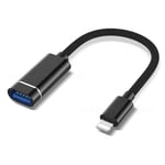 Lightning til USB-A hun 3.0 kabel - OTG adapter - Sort - 18 cm