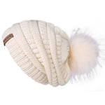 (Beige) Naisten talvipipo Neulottu Pompom-hattu Slouchy Beanie Skullies Velvet Vuori Naisten Lämmin Pehmeä Hattu Korean punainen lippalakki