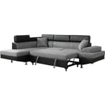 Canapé d'angle convertible Sophia luxe - 265 x 190.5 x 80/91 cm - Noir / Gris - 5 places - Angle gauche - Noir.