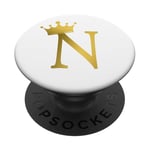 Crown, Gold Letter N Initial Monogram, White PopSockets Grip and Stand for Phones and Tablets PopSockets Adhesive PopGrip