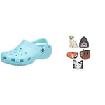 Crocs Unisex's Classic Clog, Blue (Ice Blue), 10 UK Women / 9 UK Men Jibbitz Shoe Charm 5-Pack | Personalize with Jibbitz Animal Lover One-Size