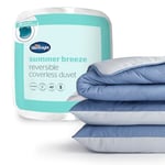 Silentnight Summer Breeze Coverless Duvet - Seersucker 2.5 Tog Summer Lightweight Double Duvet Quilt Reversible - Includes Matching Pillowcase - Machine Washable - Grey and Light Blue - Double