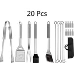 20Pcs Ensemble Ustensiles Barbecue en Acier Inoxydable Professionnel - Kit d'Accessoires Grill Barbecue Pratiques avec Sac Portable - Set Barbecue