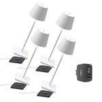 [AmazonExclusive] Zafferano Set 4x lampes portables Poldina Pro, chargeur quadruple USB Aiino pour charger lampe/smartphone en simultané, LED tactile réglable, base de charge à contact, H38cm - Blanc