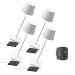 Zafferano [Amazon Exclusive] Kit 4x Poldina Pro, Lampe de Table LED Sans Fil Rechargeable, Touch-Dimmer, IP65 Usage Intérieur/Extérieur, Aluminium, H38cm, Chargeur USB Multiple - Blanc