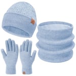 Femmes Hiver Chaud Bonnet Echarpe Thermique Gants Tactiles Ensemble Tricot Slouchy Cache-Cou Cadeau Femme