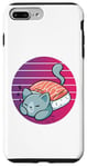 Coque pour iPhone 7 Plus/8 Plus Chat sushi saumon riz gris endormi adorable félin créatif