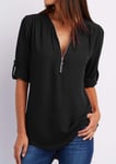 Women Shirts Summer Autumn Casual V-Neck Chiffon Blouse Women Top Camisa Feminina Long Sleeve Black White Ladies Blouses Shirt-Black_Xxxl