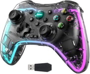 Manette De Jeu Sans Fil Avec Éclairage Led Compatible Avec Switch Pc Windows,Manette De Jeu Pc,Joypad À Distance Avec Adaptateur Sans Fil 2,4 G,Parfait Pour Les Jeux Fps