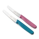 Lacor - 39086 - Couteaux de Cuisine Professionnels, Set Couteau Cuisine, Set 2 Pièces, Couteaux de Table Dentelés, Pointe Arrondie, Acier Inoxydable, Série Etern, Lame de 10,5 cm, Bleu et Magenta