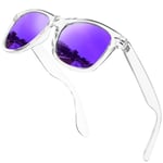 KANASTAL Lunettes de Soleil Polarisées Homme et Femme Mode Lunette de Soleil Miroir Violet Monture Transparente Lunette UV400 Légère et Unique