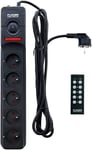 Bloc multiprise électrique noir 5 prises 16A avec terre, interrupteur, télécommande sans fil pour chaque prise, Câble de 1,4m. Puissance 2300W pour maison, bureau, home studio. Haute qualité.