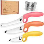 ZLemma 4 Pièces Set Couteau Enfant avec Anneau Éducatif & Panda Protège-Doigts, Coffret de Cuisine pour Enfant avec Anneau de Sécurité-Rose