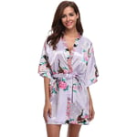 GROPC Women Satin Dressing Gown,Valentines Day Sexy Lingerie Silk Silky Peacock Print Babydoll Kimono Bridal Wedding Short Robe Dress Bathrobe Plus Size Nightie Sleepwear,Light Purple,M