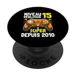 Niveau 15 Débloqué Super Depuis 2010 Anniversaire Gamer PopSockets PopGrip Adhésif