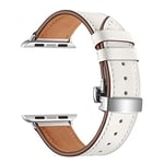 Bracelet en Cuir compatible pour Apple Watch Band 49mm 45mm 44mm 42mm,Bracelet en Cuir Véritable de Remplacement pour iwatch Series Ultra 2/Ultra/9 8 7 6 SE 5 4 3 2 1,Silver button white,42/44/45/49mm