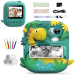 Kids Camera Instant Print, CAMCLID 2.4 Inch Screen Camera for Kids Dinosaur Children Digital Camera with 32GB Card & 3 Rolls Paper, Christmas Birthday Gift Toys for Boys Girls 3-12 Age (Green)