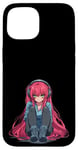 Coque pour iPhone 15 Adorable fille anime avec écouteurs Chilling Gamergirl 02