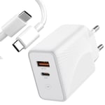 30W 2-portars laddare - PD 20W + QC 3.0 med USB-C-kabel för Samsung S21 Ultra S21 FE S21+ S20 FE S20 Ultra S20+