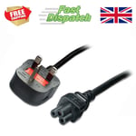 3 Pin UK Mains Power lead Clover leaf to 3 Plug 5amp Black 2m Laptop Computer