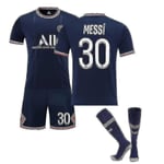 Regenboghorn Barn Fotboll Kits Fotbollströja Träning T-shirt Kostym 21/22-2a Messi PSG Home 24 (130-140 cm)