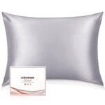 Adubor Mulberry Silk Pillowcase for Hair and Skin with Hidden Zipper, Both Side 23 Momme Silk, 900 Thread Count (50x90cm, King Size, Silver Grey, 1pc)