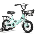 JACK'S CAT 12-18 Inch Kids Children's Bike, Lightweight Boys and Girls Bike 2-9 Years Old, Carbon Steel Frame and Training Wheels,Green,12in