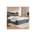 Lit capitonné lit double avec prise usb c fonction de chargement tête de lit lits rangement cadre de lit en lin lit d'adolescent 160x200 avec sommier