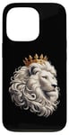 Coque pour iPhone 13 Pro lion blanc portant une couronne dorée